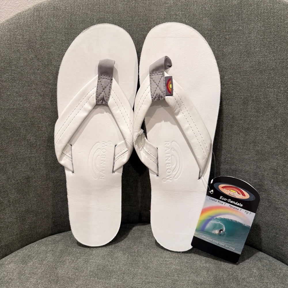 Women's Rainbow Sandals Single Layer Premier Leather White Size 8.5 - 9.5